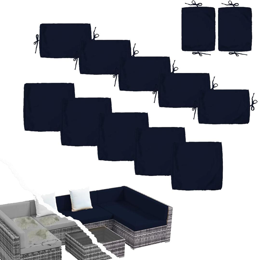Outdoor Patio Cushion Covers, Washable Patio Cushion Covers Replacement, Outdoor Sofa Slipcovers Fit for Porch Wicker Rattan Sectional Couch Chair Furniture Set (12, Navy Blue)