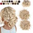 2PCS Messy Bun Hair Piece - Large Elastic Wavy Curly Hair Bun Scrunchies Ponytail Extensions Synthetic Chignon Thick Updo Hairpieces for Women 2.12oz each (Light Blonde Mix Bleach Blonde)