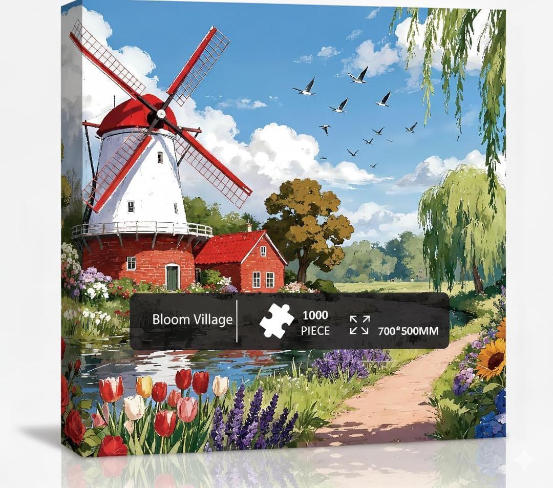 1000 Pieces Jigsaw Puzzles for Adults, Seasons Series - Beautiful Nature Art, Meditative Stress Relief Game, Large 28" x 20", Great Gift for Nature LoversBloom Village