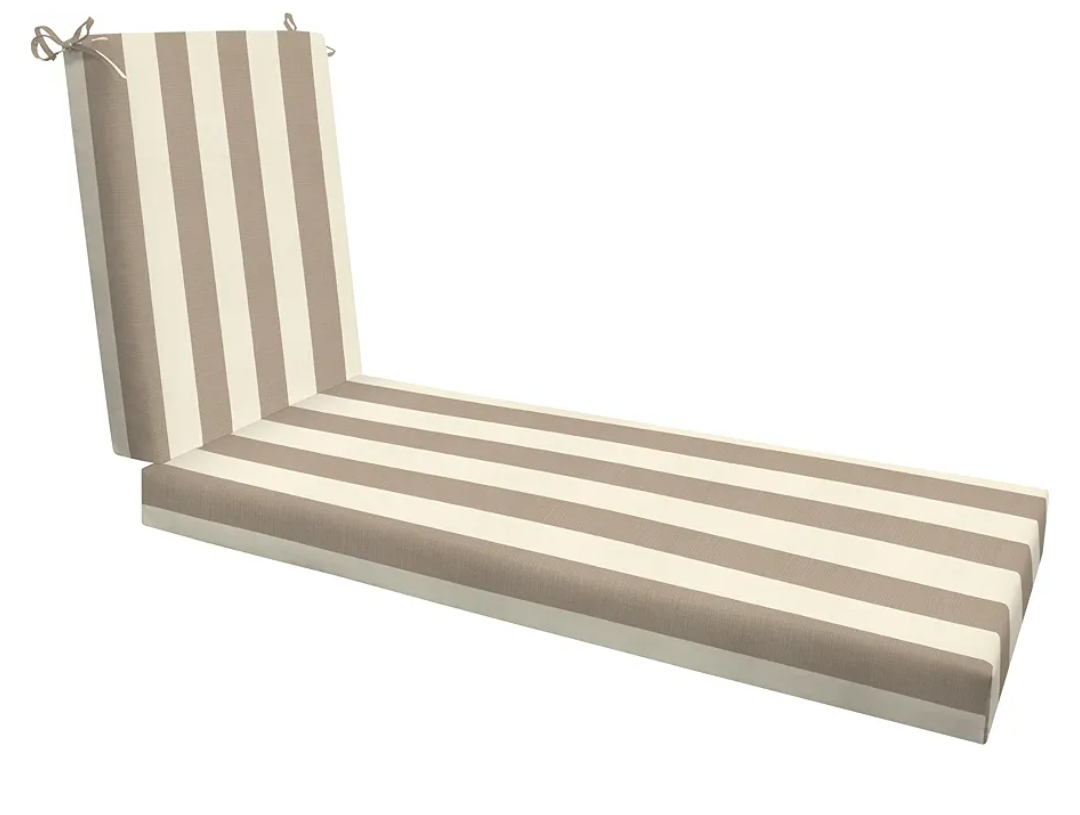 Honeycomb Outdoor Chaise Lounge Cushion for Patio Furniture, Water & Fade Resistant, Removable Cover, 21.5 x 70, Heritage Cabana Stripe Tan