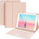 BLUTLOTUS Keyboard case for iPad 9.7 Inch Air 2, iPad 5th/iPad 6th Generation (2017/2018) Case, 7 Color Wireless Backlit Detachable Keyboard, Smart Folio Cover with Pencil Holder(Pink)