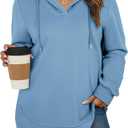 AlvaQ Womens Plus Size Sweatshirts Casual Long Sleeve V Neck Drawstring Hoodies Tops (Blue, XXL)