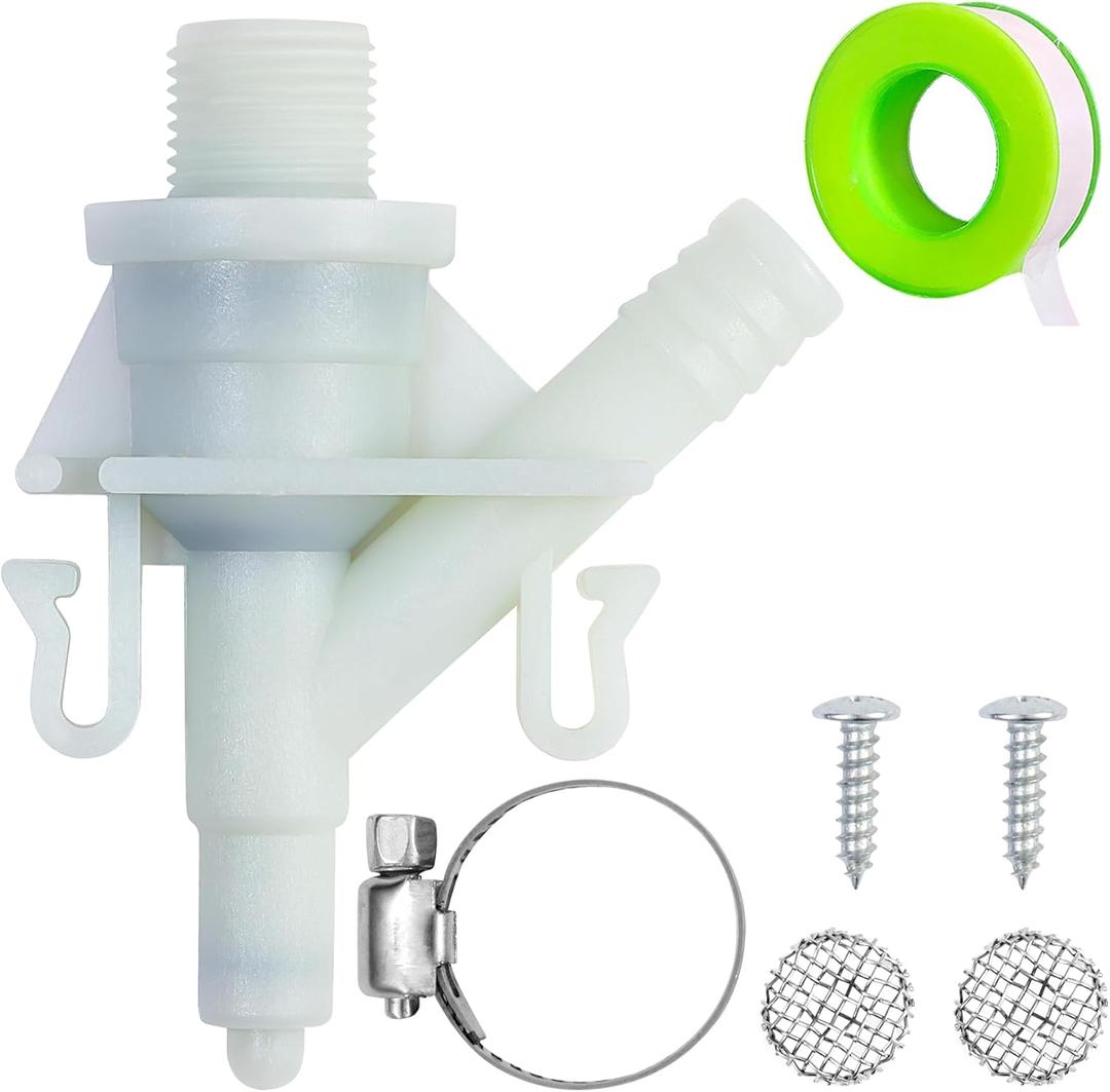 2 x 385311641 RV Toilet Water Valve Kit Compatible with Sealand Dometic 300, 301, 310, 311, 320, 321 Pedal Flush Toilets Camper Trailer RV Toilet, Includes FastenersSieve&Hose Clamp(1 Pack)