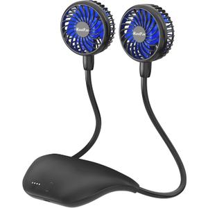 HandFan 10000mAh Neck Fan, 360 Rotation Hands Free Portable Fans for your Neck, 48h Lasting Rechargeable Battery Operated Wearable Necklace Personal Cool Fans for Travel/Disney/Sports/Cycling/Hiking (Black&Blue+10000mAh)