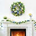 24 Inch Spring Wreath for Front Door, Artificial Hydrangea, Anemone & Wild Daisy Flowers with Berry Accents, Spring and Summer Door Wreath for Indoor Outdoor Decor