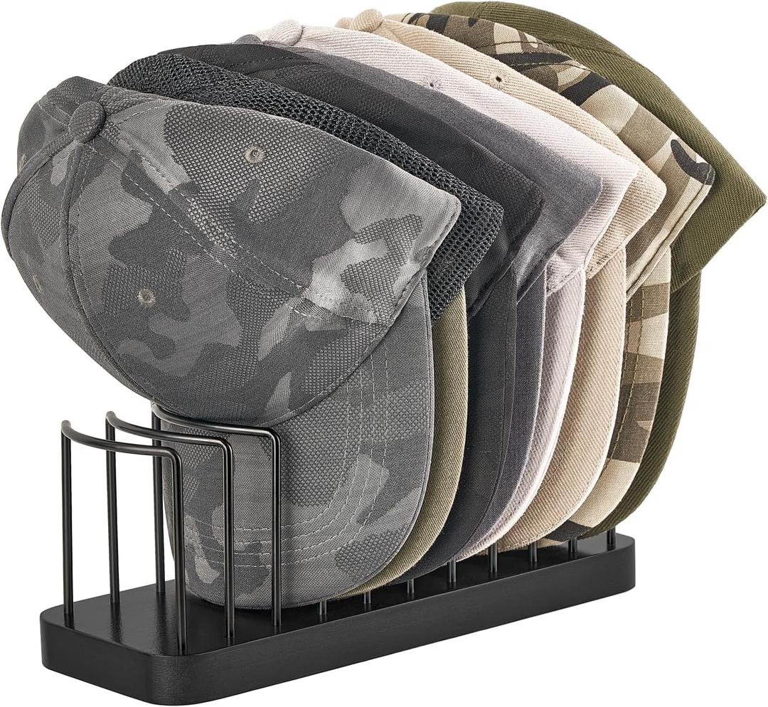 Mkono Hat Organizer for Baseball Caps, Hat Holder for 10 Baseball Caps, Tabletop Hat Rack Stand Hat Storage Display Cap Organizer for Desk Closet Shelf Dresser (Black, Small)