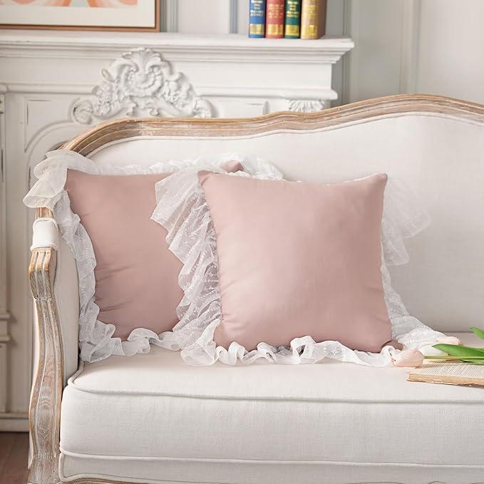 ARTMAGIC Ruffled Tablecloth with White Lace French Country Rectangle Table Cover Romantic Elegant Tablecloths Farmhouse Decor for Spring Summer Home Holiday Party (Dusty Pink, 52"x70")