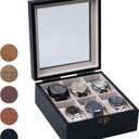 Watch Box, Watch Case for Men Women with Large Glass Lid, Wooden Watch Display Storage Box with 6 - Slots, Charcoal Black 6x2 Mens Watch Box Organizer