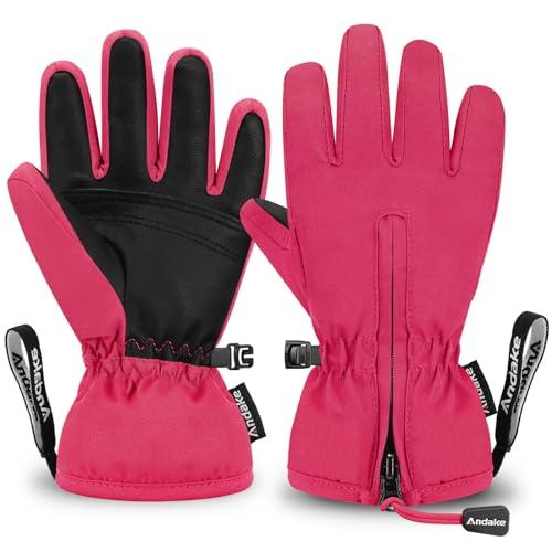Andake Waterproof &Breathable Kids Snow Gloves 2-10Y Toddler Winter Warm Ski Gloves Kids Mittens for Boys Girls (Pink, YS(Fits9-12Y)