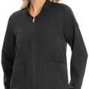 Scrub Jackets for Woman, Zip Front Nurse Jacket, 4-Way Stretch Fabric with Four Pockets,Black, L