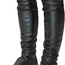MOFEEDOUKA Thigh High Boots for Women Flat Over The Knee Round Toe Booties, Size 45, Black