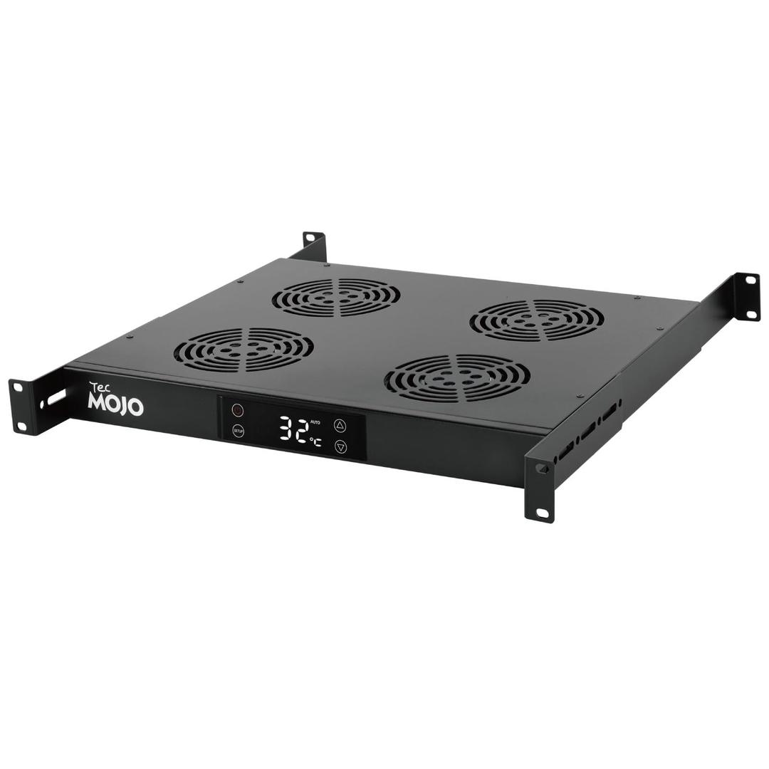 Tecmojo 1U 19'' Rack Mounted Fan Shelf with 4 Fans, Fan Tray with Adjustable Rail for Different Depth, for Cooling 19inch AV and Network Data Racks