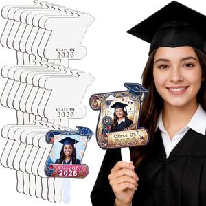 SiliFine 24 Pcs 2026 Sublimation Graduation Fans Blank DIY Sublimation Hand Fan for Graduation Backdrops for Photoshoot