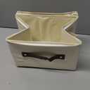 Storage Bins with Zipper Lid Cotton Linen Fabric Lidded Storage Baskets Boxes Foldable Washable Closet Shelf Clothes Organizer Container with PU Leather Handles (Beige, Small Size)