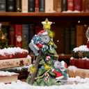 Hodao Christmas Mouse Figurine Tree Decor  Hand-Painted Resin with Glitter, Ladder, Star Topper, Candy Ornaments, Garland  Indoor Holiday Tabletop Statue for Home, Bedroom, Office, Winter Gift (Xmas Tree-red)