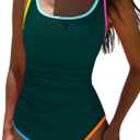 popvil Women's One Piece Swimsuits 2025 Tummy Control -Slimming Bathing Suit Neon 1 Piece Beach Outfit Sexy Sport Swim Suits, Dark Green, Large