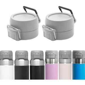 BOSORIO 2 Pack Replacement Lids Compatible with Stanley Quick Flip GO 24oz 36oz Water Bottle, Top Cover Cap with Carry Loop, Leakproof Auto Flip Lids Accessories for Stanley Quick Flip GO (Gray)