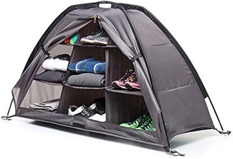 Camping Shoes Storage Organizer 9 Shelf Collapsible Tent Wardrobe with Metal Frame Portable RV Hanging Clothes Storage Unit for Outdoor Indoor Camping Storage System 30 LBS Weight Capacity (128*55*75cm)