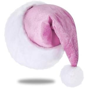 Set of 2 Pack, Eoocan Santa Hat, Santa Hat for Kids, Unisex Velvet Comfort Light Pink Christmas Hats Extra Thicken Classic Plush for Christmas New Year Festive Holiday Party Supplies