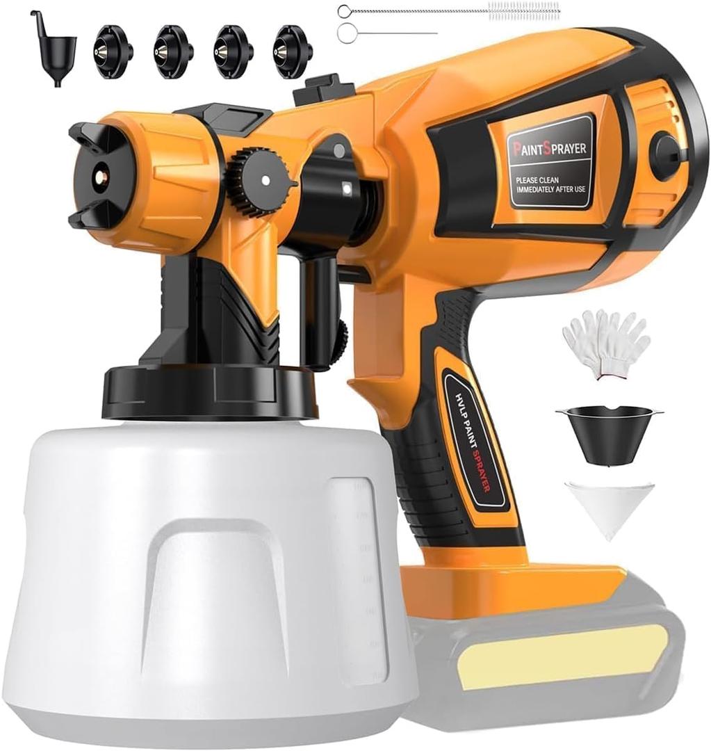 Paint Sprayer Tool High Power Electric Spray Paint Gun Easy to Clean for Furniture Cabinets Fence Walls Door Garden Chairs Light Yellow (Not Include Battery)