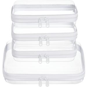 4 pcs Clear Zipper Pouches,Hard Shell Zipper Case, Toiletry Bag for Travel, CLear Diaper Bag, Toiletry Pouch, Travel Organizer, Cosmetic Bag,Toy Storage Bins (M+3S)