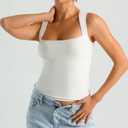 HOYAYO Double Lined Tops for Women Y2K Tank Top Sleeveless Square Neck Casual Slim Fit Basic Fitted T-Shirts White XL
