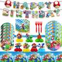 Super Bros Themed Party Decorations, Birthday Party Supplies Decorations Set-Plates Napkins Tablecloth Banners Fork etc for 20 Guests Kids Birthday (Set B)