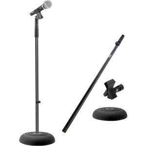 Pyle Adjustable Microphone Stand - Universal Mic Stand with Compact Heavy Base, Floor Standing Design, Height Adjustable, Pivot Angle Clip for Singing & Recording (2.8 - 5 ft., 9.8 Base Diameter)