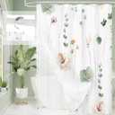 Gibelle 3 in 1 Shower Curtain Set, Sage Green Watercolor Floral Bath Curtain and PEVA Liner Set with 12 Double Sided Steel Hooks, Waterproof Fabric Bathroom Curtain 72x72