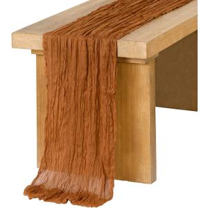 Ling's moment 14Ft Brown Terracotta Table Runner Cheesecloth Gauze Semi-Sheer Burnt Orange Tablecloth for Wedding Party Bridal Shower Boho Table Decor