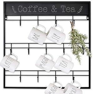 AJART Coffee Bar Decor Mug Holder: 22" Large Square Coffee Cup Rack for Home Kitchen Office Dining Room Cafe Bar