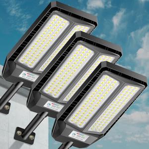 VOOJOY 5000W Solar Street Lights Outdoor, 7000K Solar Light Outdoor LED Street Light Dusk to Dawn, LED Wide Angle Lamp with Motion Sensor and Remote Control for Parking Lot, Yard, 3 Pack