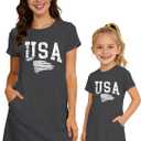 Mommy and Me Dresses Mother Daughter Matching Dresses with Pockets Mama or Mini Short Sleeve Outfits (Gray)