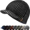 zowya Brim Beanie Hat for Men & Women Warm Winter Skully Cap Daily Visor Beanie Thick Billed Hats Winter Hats with Brim Vintage Acrylic Contrast Color (Black)