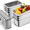 ZeroPone 8 Pack Hotel Pans with Lids, 1/4 Size 6" Deep Stainless Steel Steam Table Pan 22 Gauge Anti Jam Commercial Catering Food Pans for Hotel, Home, Party, Restaurant, Buffet