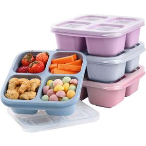 Snack Containers (4 Pack), 4 Compartments Snackle Box Container, Meal Prep Reusable Lunchable Container for Adults, Microwave Dishwasher Safe, Stackable Bento Snack Boxes for Work, Travel