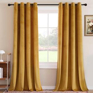 H.VERSAILTEX Velvet Curtains for Living Room 84 Inch Length 2 Panels Luxury Thermal Insulated Window Curtains Drapes for Bedroom/Dressing Room/Office Room Darkening, W52 x L84 Inches, Mustard Yellow