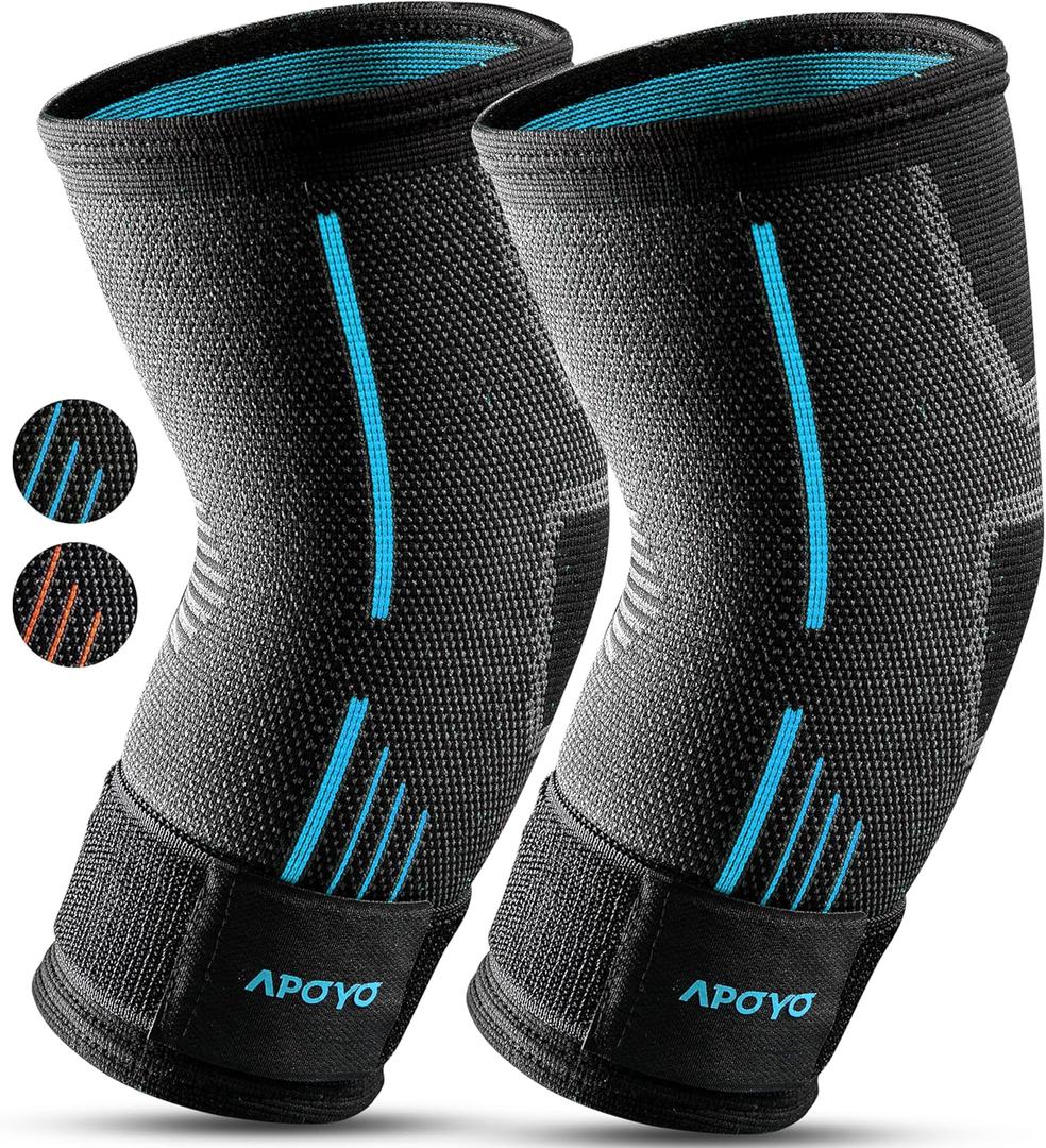 APOYO Elbow Brace for Tendonitis and Tennis Elbow, (Pair) Compression Sleeve for Arthritis, Workouts, Reduce Joint Pain During Fitness Activity (Medium) (Blue (Pair))