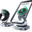 REWONDER Qi2.2 25W Magnetic 3-in-1 Wireless Charger, Foldable Aluminum Charging Stand for iPhone 17/16/15, Pixel, Apple Watch & AirPods, Strong Magnet Stable Base,Travel Charger (Adapter Not Included)
