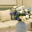 Blue and White Artificial Flowers Arrangement, Lifelike Faux Fake Roses & Scabiosa Bouquet Centerpiece for Home, Coastal Farmhouse Decor & Wedding