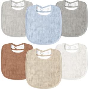Susurration Muslin Baby Drool Bibs 6Pack Soft Square Adjustable Baby Bandana Bibs for Unisex Girls & Boys (Multicolored)