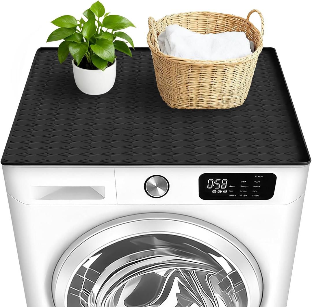 Washer and Dryer Top Protector Mat, 1 PCS, 25.6 x 23.6" Silicone dust pad, Non-slip,Heat-Resistant, Leak-Proof Top Protector for Laundry Room Essentials,(Black,1 PCS)