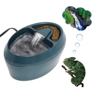 Reptile Waterfall Fountain & Feeder - Automatic Water Dispenser, Food Trough for Chameleon, Bearded Dragon, Turtle, Snake, Frog, Gecko