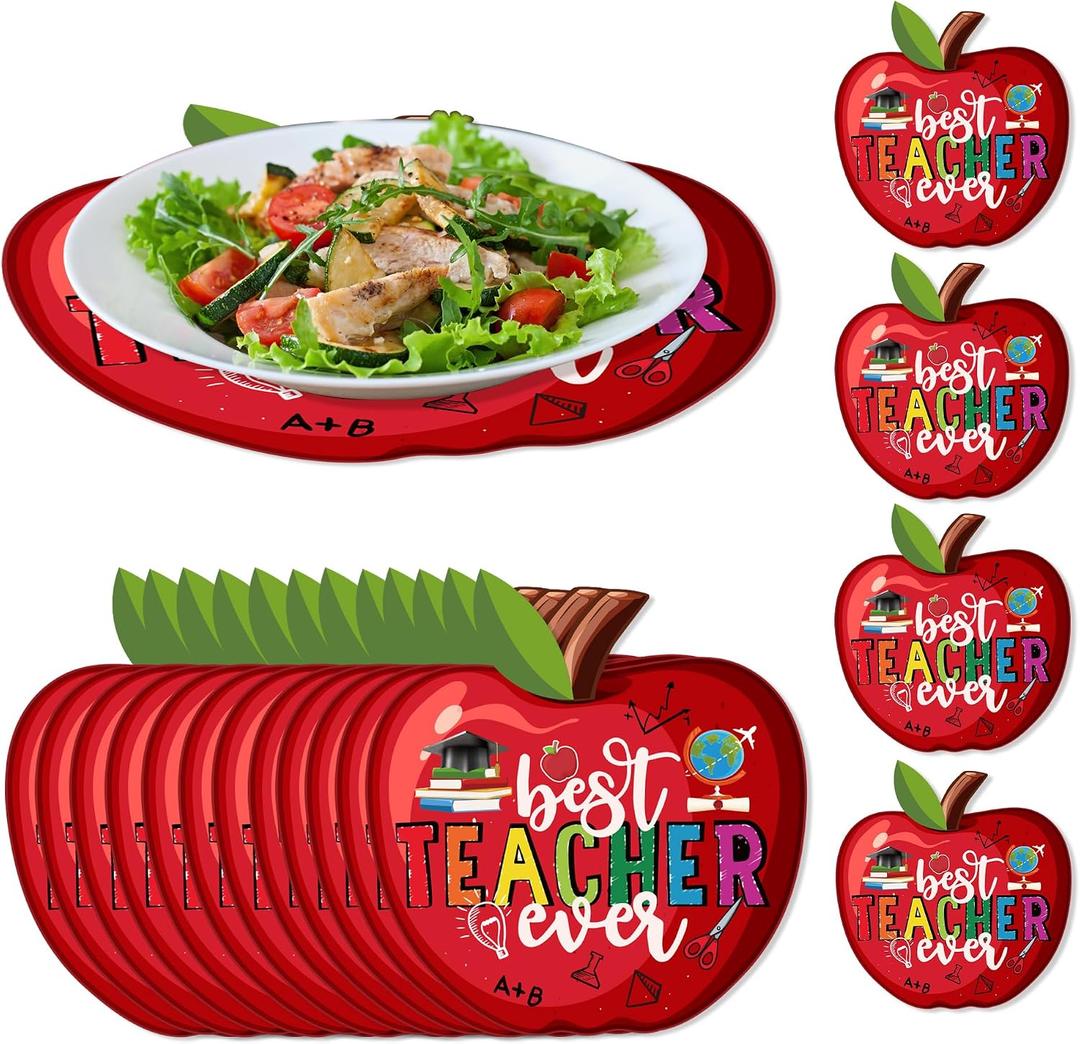 Teacher Thank You Placemats 30 Pack Apple Shaped Disposable Table Mats for Teacher Appreciation Week, Classroom Party, School Luncheon Supplies