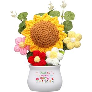 Suncalla Teacher Appreciation Gift Thank You for Helping Me Grow Presents Positive Handmade Crochet Pot for Teacher Boss Lady 2026 Graduation Retirement Gift(Sunflower)