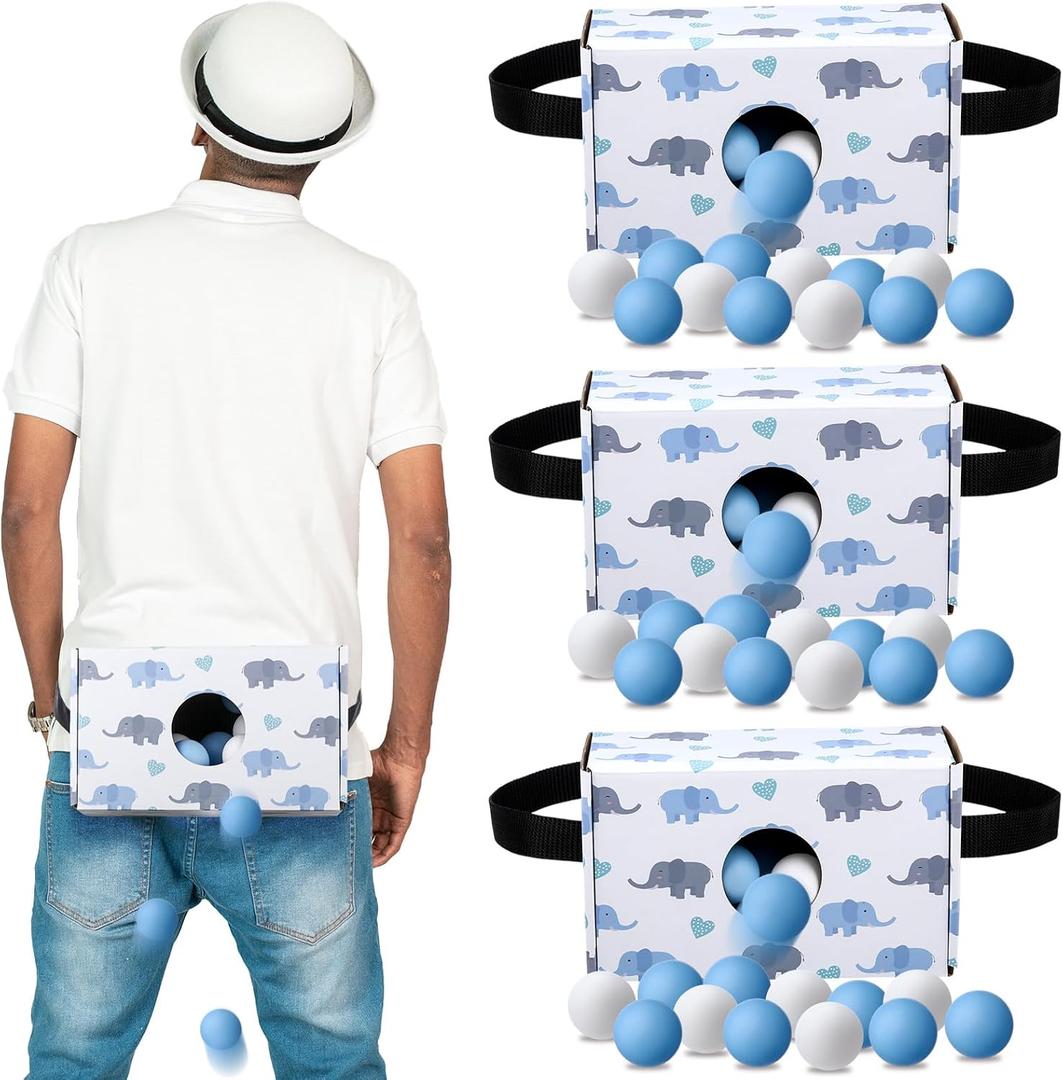 4 Sets Baby Shower Game Blue Elephant Shaking Swing Balls Included 4 Shake Box & 4 Belt & 80 Ball Funny Adult Novelty Twerk Activities Gender Reveal Games Party for Outdoors Indoors