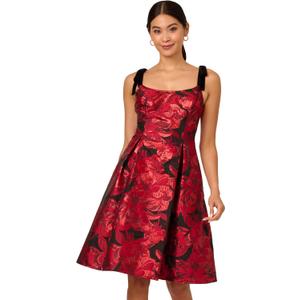 Adrianna Papell Women's Bow Jacquard Short Dress (12, Black/Red)