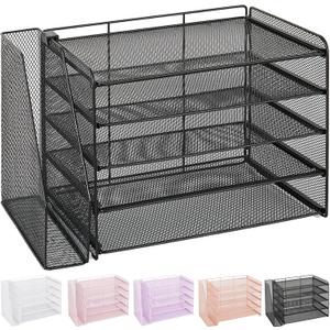 OPNICE Desk Organizer, 5-Tier Paper Organizer Letter Tray with Magazine Holder, Office Desk Accessories & Workspace Organizers, Desktop File Organizer for Office Supplies Storage, Black (15.5" x 9" x 10.3")