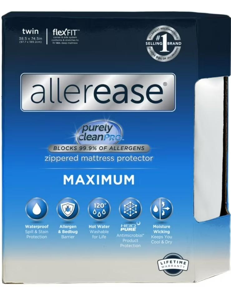AllerEase Maximum Mattress Cover Protector Twin- Zippered, Waterproof, Allergen Barrier
