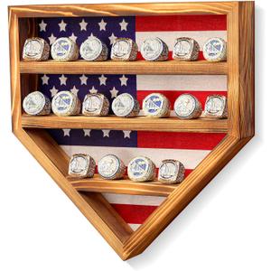 Championship Ring Display Case 18 Slots Championship Ring Storage Stand Wooden Sports Ring Holder Wall Mount Trophy Ring Organizer for Gift Baseball Basketball, 12 x 12 x 2 inch(Vintage)